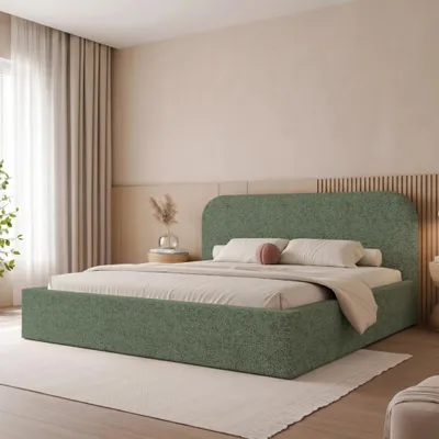 Produktbild von Polsterbett FUZZI 160x200 Grün Webstoff mit Bettkasten & Lattenrost