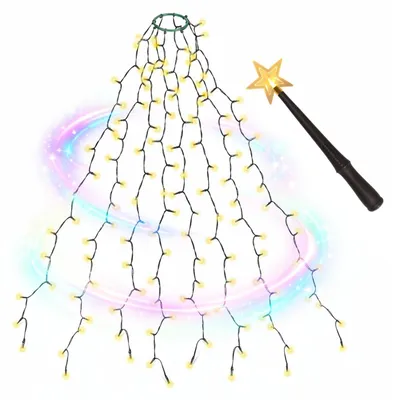 Produktbild von SALCAR 1,5m Weihnachtsbaum Lichterkette mit Ring und 8 Girlanden, mit Zauberstab Fernbedienung, 200er LED Christbaumbeleuchtung für 90cm bis 150cm Tannenbaum, Warmweiß