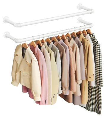Produktbild von SONGMICS Kleiderstangen für die Wand 2er Set, Garderobenstangen, Wandmontage, platzsparend, 92 x 30 x 7,5 cm, Industrie-Design, für für Zuhause, Geschäfte und Kleiderschränke, Weiß HSR067W102 – Mattwe