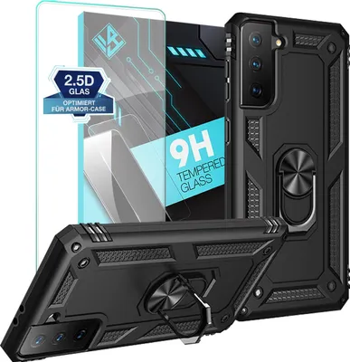 Produktbild von Armor Outdoor Handyhülle für Samsung Galaxy S21 FE Handy Panzer Case Schutzhülle mit 9H Displayglas Displayschutz Farbe: Schwarz