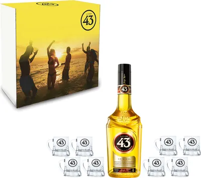 Produktbild von Licor 43 Geschenkset - Licor 43 Cuarenta y Tres 0,7L 31% Vol. + 8 x Licor 43 Minibeer Glas Shotglas Pinnchen + Geschenkbox - [Enthält Sulfite]