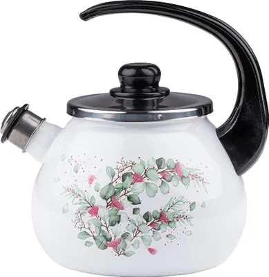 Produktbild von Pfeifkessel Flötenkessel aus Emaille 2,5L Wasserkessel Wasserkocher Induktion Eukalyptus