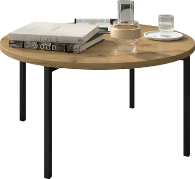 Produktbild von MIRJAN24 Couchtisch Sigma C01, Metallfüße schwarz 20 mm, Durchmesser: 80 cm, Wohnzimmertisch (Farbe: Schwarz + Artisan)