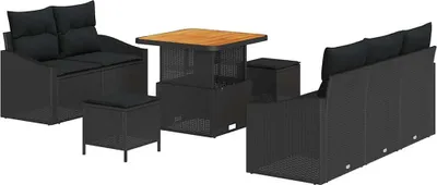 Image de vidaXL Ensemble de canapé de jardin avec coussin avec mémoire 8 pcs noir