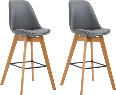 Produktbild von 2er Set Barhocker GIKAR - Kunstleder Grau 48x56x112 cm | Barstuhl Mit Lehne Tresenhocker Tresenstuhl Kneipenhocker Kneipenstuhl