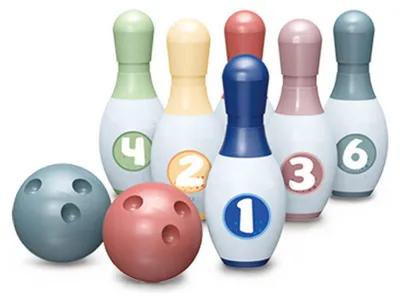 Produktbild von Kinder-Bowling-Set, 6 Kunststoff-Pins und 2 Bälle, Spielzeug für Eltern-Kind-Aktivitäten im Innen- und Außenbereich