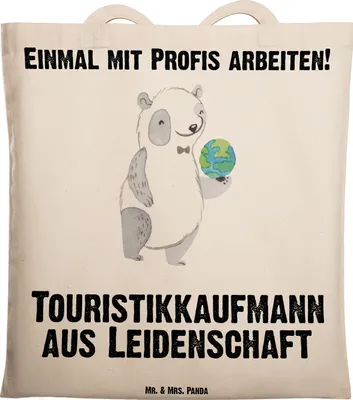 Produktbild von Mr. & Mrs. Panda Jutebeutel Touristikkaufmann Leidenschaft - Transparent - Geschenk, Tote Bag, Laptoptasche, umhängebeutel, Stoffbeutel, Tasche, Shopping