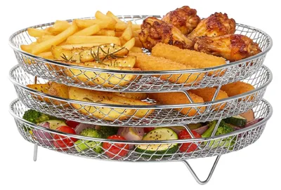 Rundes Edelstahl-Gitter für Heißluftfritteuse, 3 Ebenen, stapelbar