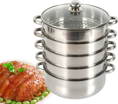 Obrázek produktu pro 30cm parní hrnec z nerezové oceli 5 úrovní vaření multifunkční parní hrnec větrané skleněné víko