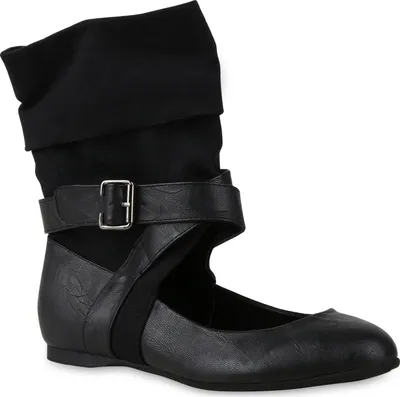 Produktbild von Mytrendshoe Extravagante Damen Stiefeletten Stulpen Cut-outs Sock Boots Flats 816489, Farbe: Schwarz, Größe: 37