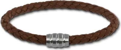 Image de SilberDream bracelet cuir acier inoxydable brun tressé femmes hommes 22cm LAB0222