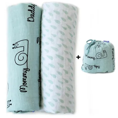 Image de Milk&Moo Sangaloz Set de 2 couvertures d'allaitement en mousseline, 100% coton, 2 couvertures d'allaitement en mousseline pour poussette et siège bébé, 110x110 cm, bleu