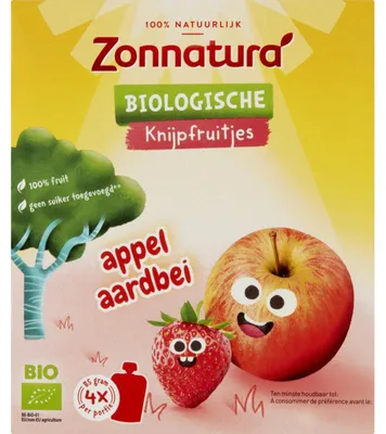 Obrázok produktu pre Zonnatura Knijpfruitjablková jahoda 340 g - 100% ovocie, vegánske, bez lepku, bez pridaného cukru