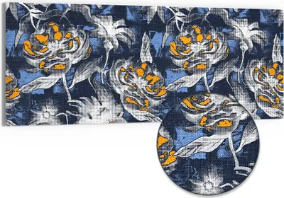 Produktbild von DEQORI Hybrid Leinwand Bild 150x60 cm 'Moderne Blütenkontraste' Wandbild Glas flach modern