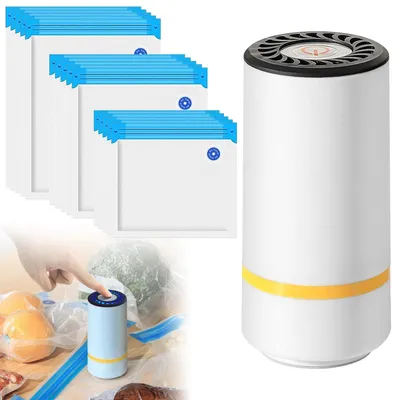 Vakuumiergerät, Mini-Handpumpe, 15 Beutel, weiß, tragbar, USB-wiederaufladbar