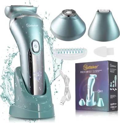Produktbild von Hatteker Elektrischer Rasierer 3-in-1 Geeignet für Gesicht Kinn Arme Beine Achseln Tragbare Schmerzlose Drahtlose Bikini Elektrische IPX7 Blau