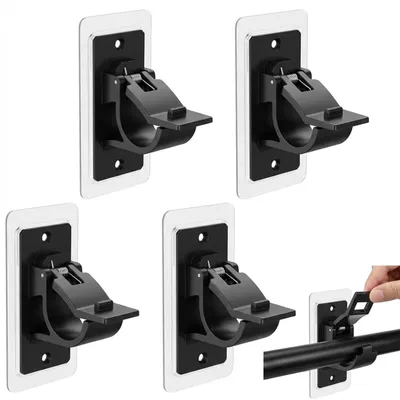 4er-Set selbstklebende Vorhangstangenhalter, schwarz, ohne Bohren