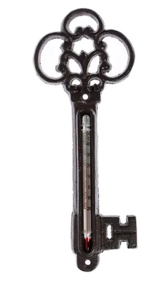 Obrázek produktu pro HOMESCAPES Rustikální litinový teploměr s klíčem, 8,7 cm x 22,3 cm