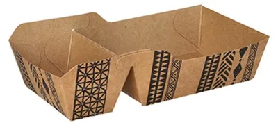 Produktbild von Pommes-Frites-Trays, Pappe 2-geteilt 3,5 cm x 7 cm x 14,3 cm braun "Maori" klein