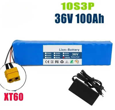 Produktbild von 36V Lithium-Ionen Akku-Pack - 10S3P 100Ah 100000mAh - 1000W mit BMS - für E-Bike & E-Scooter - XT60 Stecker 28×3,8×6,8cm