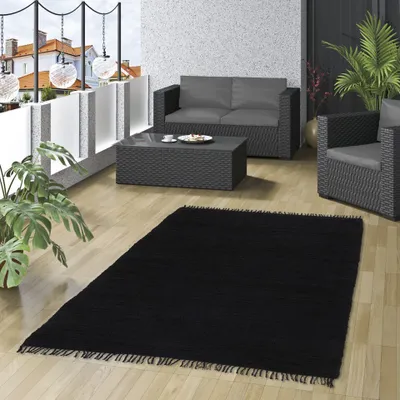 Produktbild von Baumwolle Natur Teppich Jolly Baumwolle Schwarz, Größe:120x180 cm