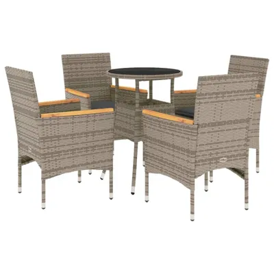 Produktbild von 5-tlg. Garten-Essgruppe mit Kissen Grau Poly Rattan und Glas