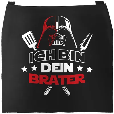 Produktbild von Premium Grill-Schürze für Männer bedruckt mit Spruch Ich bin dein Brater Parodie Science Fiction Geschenk für Papa Moonworks® schwarz Herren