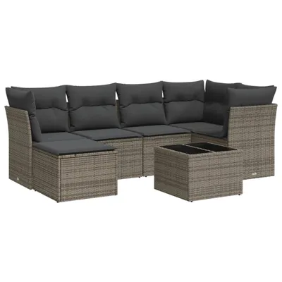 Produktbild von 7-tlg. Garten-Sofagarnitur mit Kissen Grau Poly Rattan