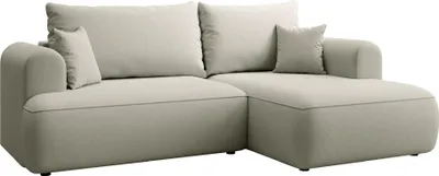 Produktbild von Selsey Ovo Mini - Eckschlafsofa rechtsseitig mit Stauraum, Easy-Clean-Samtbezug, hellbeige