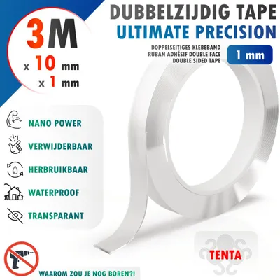 Productafbeelding van Dubbelzijdig Tape 3m x 10mm x 1mm - TENTA Ultimate Precision