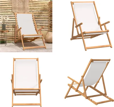Immagine prodotto di vidaXL Sedia da spiaggia pieghevole in legno massiccio teak crema - Sedia da spiaggia - Sedia da spiaggia - Sedia a sdraio - Sedie a sdraio
