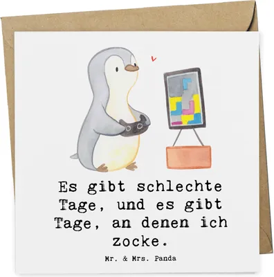 Produktbild von Mr. & Mrs. Panda Glückwunschkarte Pinguin Zocken - Weiß - Geschenk, Grußkarte, Videogames, Videospiele, anlasskarte, faltkarte, Gaming, Klappkarte, doppelkarte