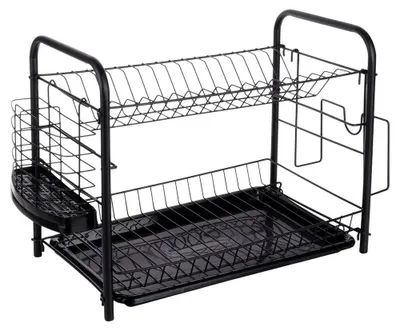 Zdjęcie produktu dla Stojak do suszenia naczyń - 2 poziomy - metal - 51,5 x 24,5 x 33 cm - czarny