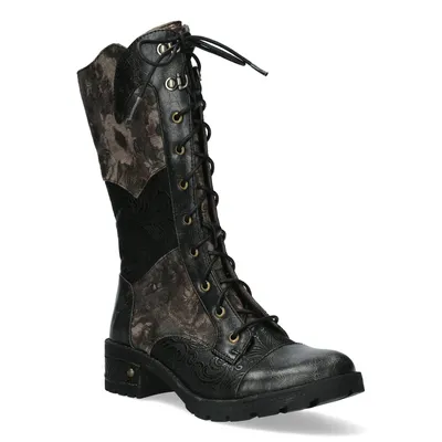 Produktbild von LAURA VITA Kunstlederstiefel Ncorail 85 noir schwarz grau taupe mit Schnürung + Reissverschluss Innnenseite Profilsohle flexibel bequeme Grösse 41 EU