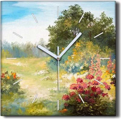 Produktbild von Coloray Hodiny Unikátní 30x30 cm  Tiché hodiny Pro obývací pokoj a kuchyň Nástěnné hodiny Plátno Černé ručičky hodin - Květiny lesní krajiny