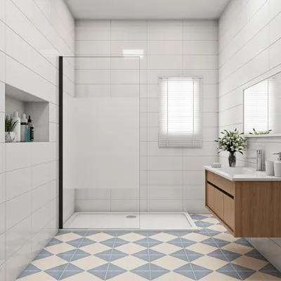 Produktbild von AICA Walk in Dusche 100x200cm 8mm NANO ESG für Duschwand ohne Tür Schwarzrahmen Milchglas Duschabtrennung Duschkabine