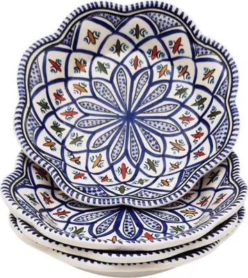 Zdjęcie produktu dla Zestaw 4 talerzy do zupy Bakir w niebieskie kwiaty - D 23 cm