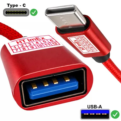 Produktbild von USB-C auf USB-A OTG-Adapter kabel nylon Rot 16cm kompatibel mit iphone 15 / 16 Handy, iphone 16 Pro / 17 Air