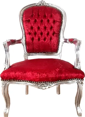 Immagine prodotto di Casa Padrino Sedia da salotto barocca fantasia rosso bordeaux / argento 60 x 50 x h. 93 cm - Sedia in stile antico realizzata a mano con pregiato tessuto satinato - Mobili in stile barocco