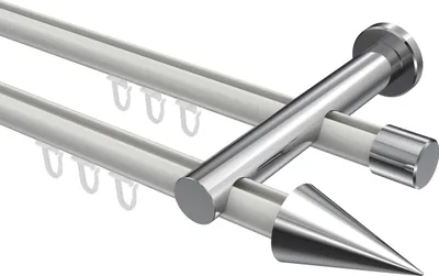 Produktbild von Interdeco Innenlaufstange / Gardinenstange mit Innenlauf Weiß / Chrom, Typ Platon Savio (Kegel), 20 mm Ø 2-läufig, 320 cm