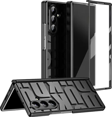 Obrázek produktu pro Pouzdro pro Samsung Galaxy Z Fold 7, galvanizované průhledné pouzdro s ochranou displeje a pantu Černý