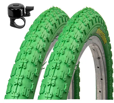 Produktbild von 2 x Roverstone Fahrradreifen 20 x 2,125 (54-406) Grün inkl. Fahrradklingel