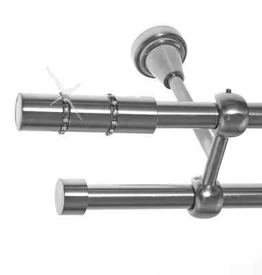 Produktbild von Gardinenstange Set Edelstahl Look Metall Ø 19mm zur Deckenbefestigung 2-lauf Kristall, Länge wählbar D28 E68 E61