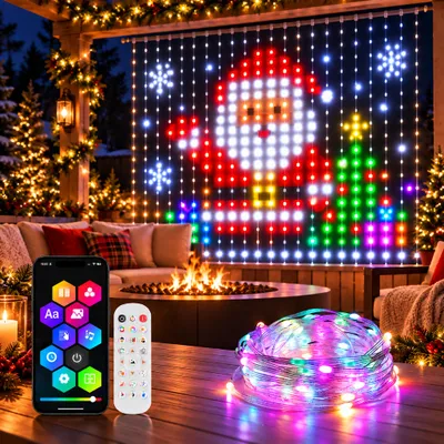 Productafbeelding van Slimme LED-lichtgordijn, 3x3 meter, 400 LED's. Lichtgordijn met app- en afstandsbediening, muziek synchronisatie, RGBIC. Geschikt voor kerst, ramen, kamers, feesten, balkons, bruiloften en decoratie