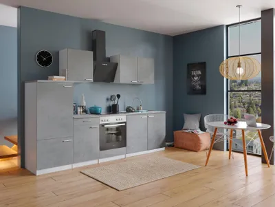 Produktbild von Küche Küchenzeile Küchenblock Einbauküche Weiß Beton Malia 270 cm Respekta