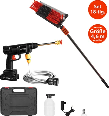 Produktbild von Genius Telescopic Hydrocleaner Teleskop Waschbürste 4,6 Meter + High Pressure Cleaner Hochdruckreiniger Pistole 18 TLG, Teleskopbürste Flächenreiniger