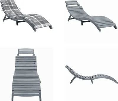 Produktbild von vidaXL Sonnenliege mit Auflage Grau Massivholz Akazie - Sonnenliege - Sonnenliegen - Liegestuhl - Liegestühle