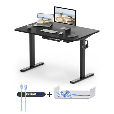 Produktbild von FLEXISPOT Höhenverstellbarer Schreibtisch Basic 120x60cm mit Kabelmanagement und Haken- Ergonomisches Sitz-Stehpult mit einteiliger Tischplatte Black