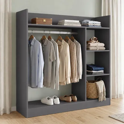 Produktbild von VCM VCM Palosa Kleiderschrank H. 115 x B. 118 x T. 35 cm mit Kleiderstange & Regalfächern Offene Garderobe - Palosa M