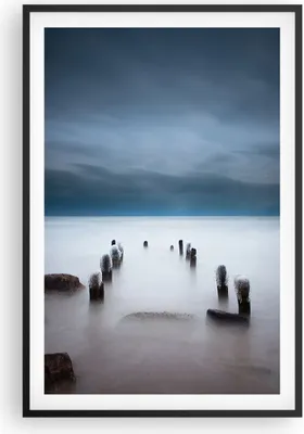 Produktbild von Gerahmtes Poster - Schwarzer Rahmen - Wellenbrecher Nebel Nacht - 61x91,5 cm - Wand Bild - Wanddeko - Wandbilder - Kunstposter - Wandposter - Bilderrahmen - Bilder - Kunstdruck - P2BPA61x91-4416